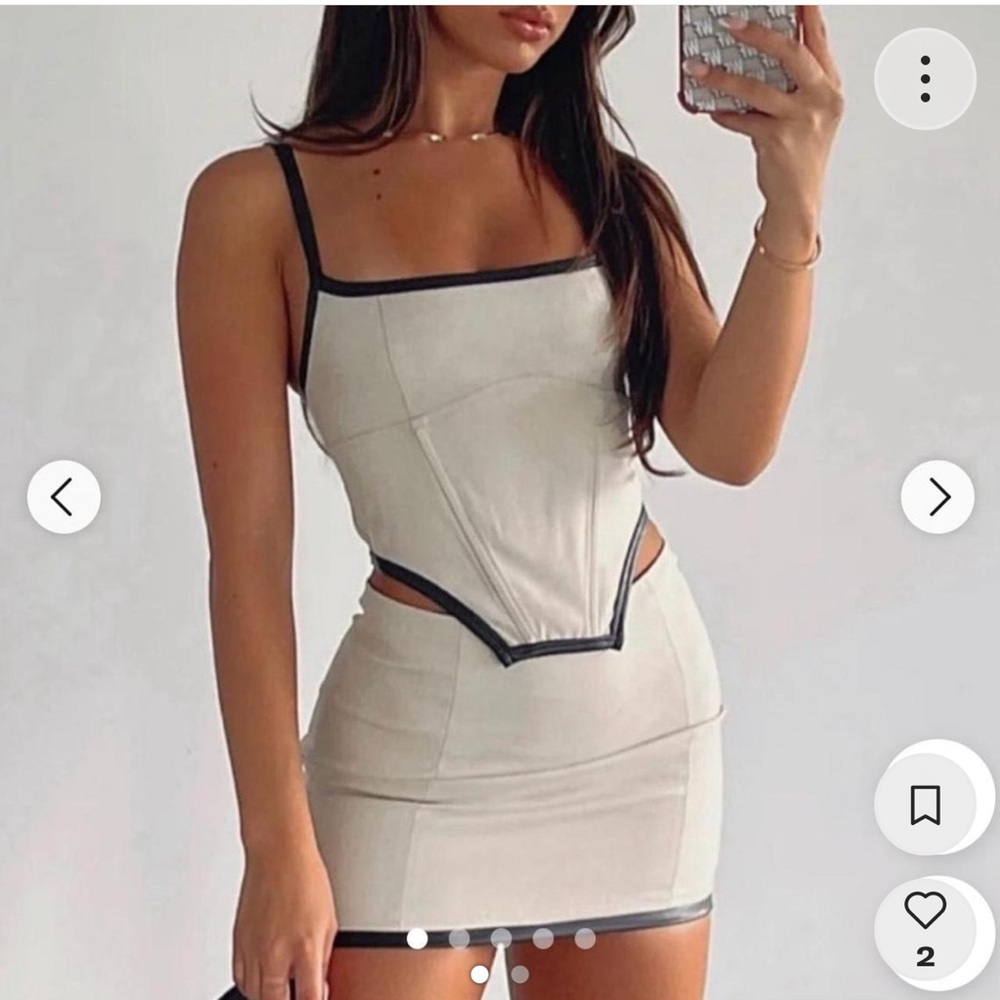White Fox Boutique Cream and Black Skirt Set